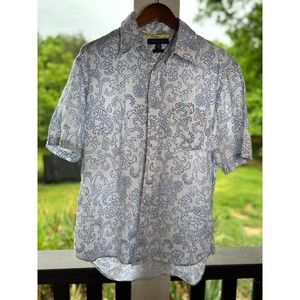 Tommy Hilfiger Linen Top, white/blue print, Size M/L